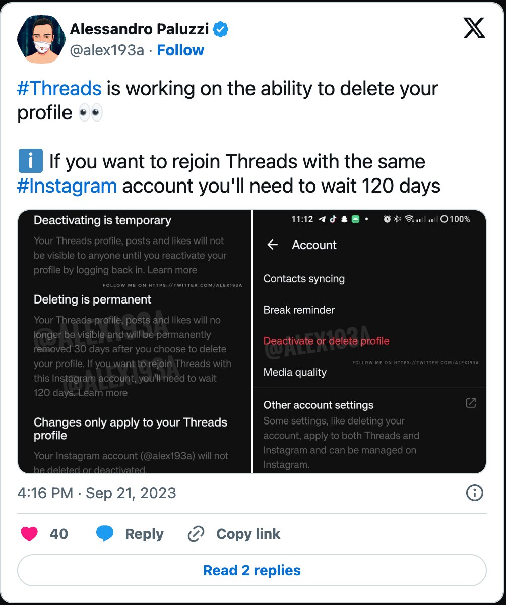 Người dùng Threads sẽ sớm có thể xóa tài khoản - Ảnh 1.