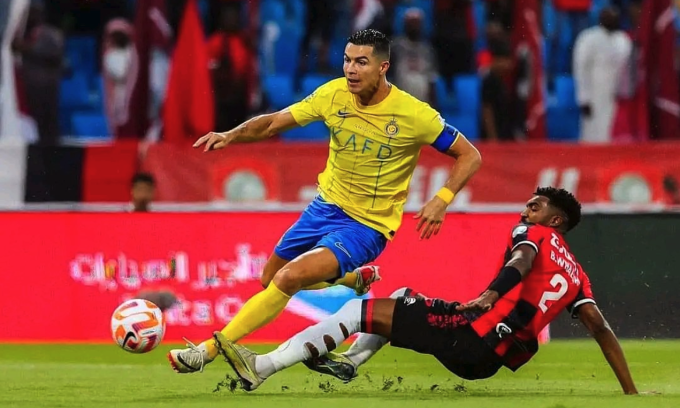 Ronaldo ghi hai bàn trong chiến thắng của Al Nassr. Ảnh: @AlNassrFC_EN