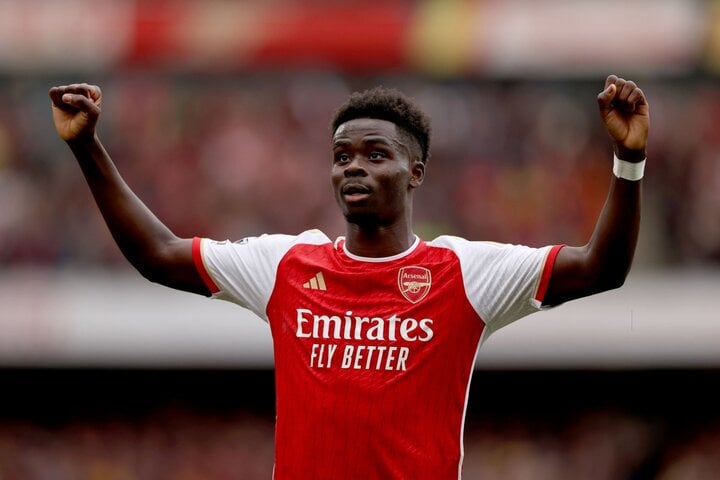 Saka ghi 2 bàn cho Arsenal. (Ảnh: Getty Images)