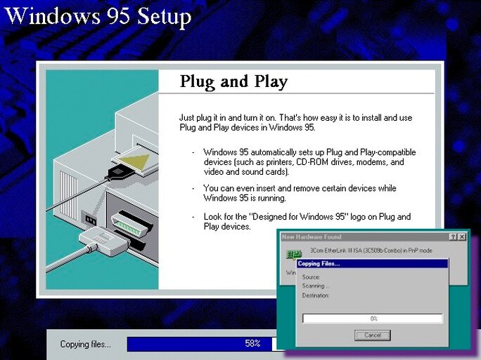 Trình tự nhận thiết bị ngoại vi trên Windows 95 (Ảnh: Slash Gear).