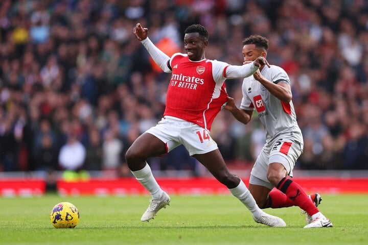 Nketiah lập hattrick sau 9 trận liên tiếp không ghi bàn. (Ảnh: Getty Images)