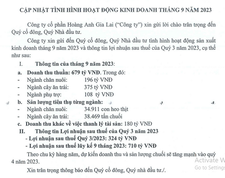 Hoàng Anh Gia Lai ghi nhận khoản thanh lý tài sản 180 tỷ đồng.