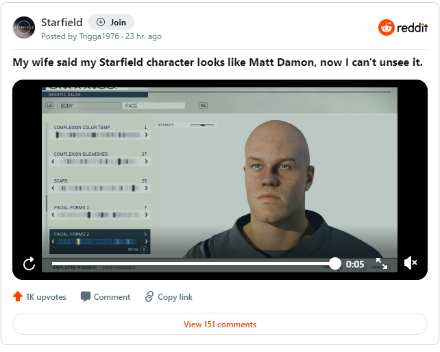 Game thủ Starfield vô tình tạo hình tài tử Matt Damon - Ảnh 1.