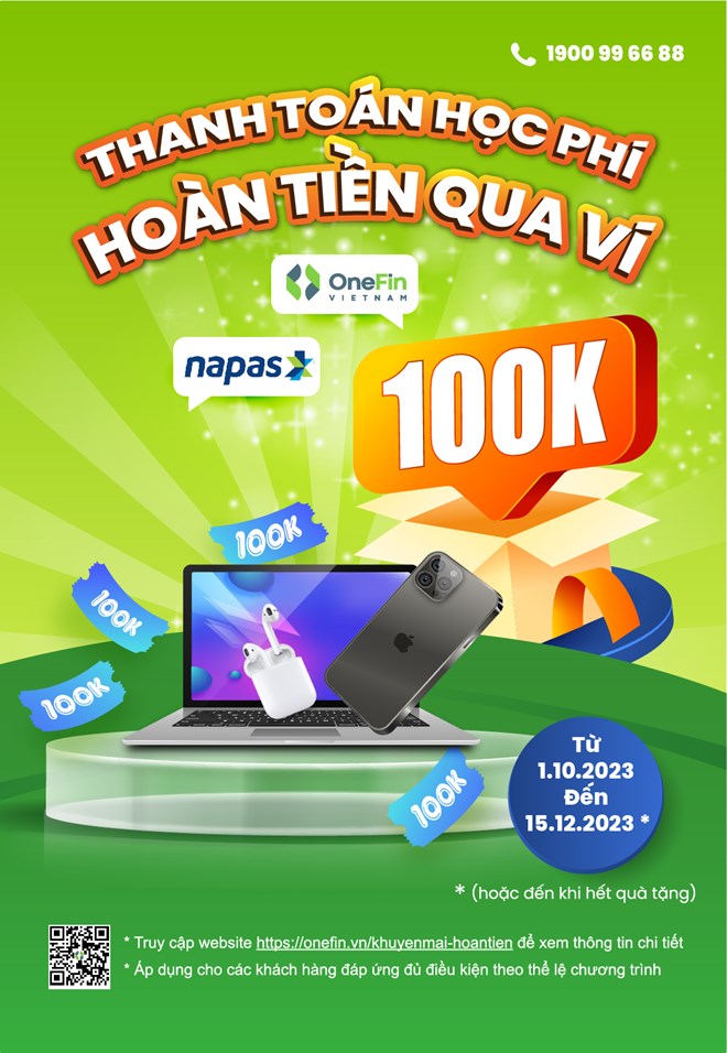 Nhận ngay 100.000 VND khi thanh toán học phí qua cổng Onefin bằng thẻ NAPAS