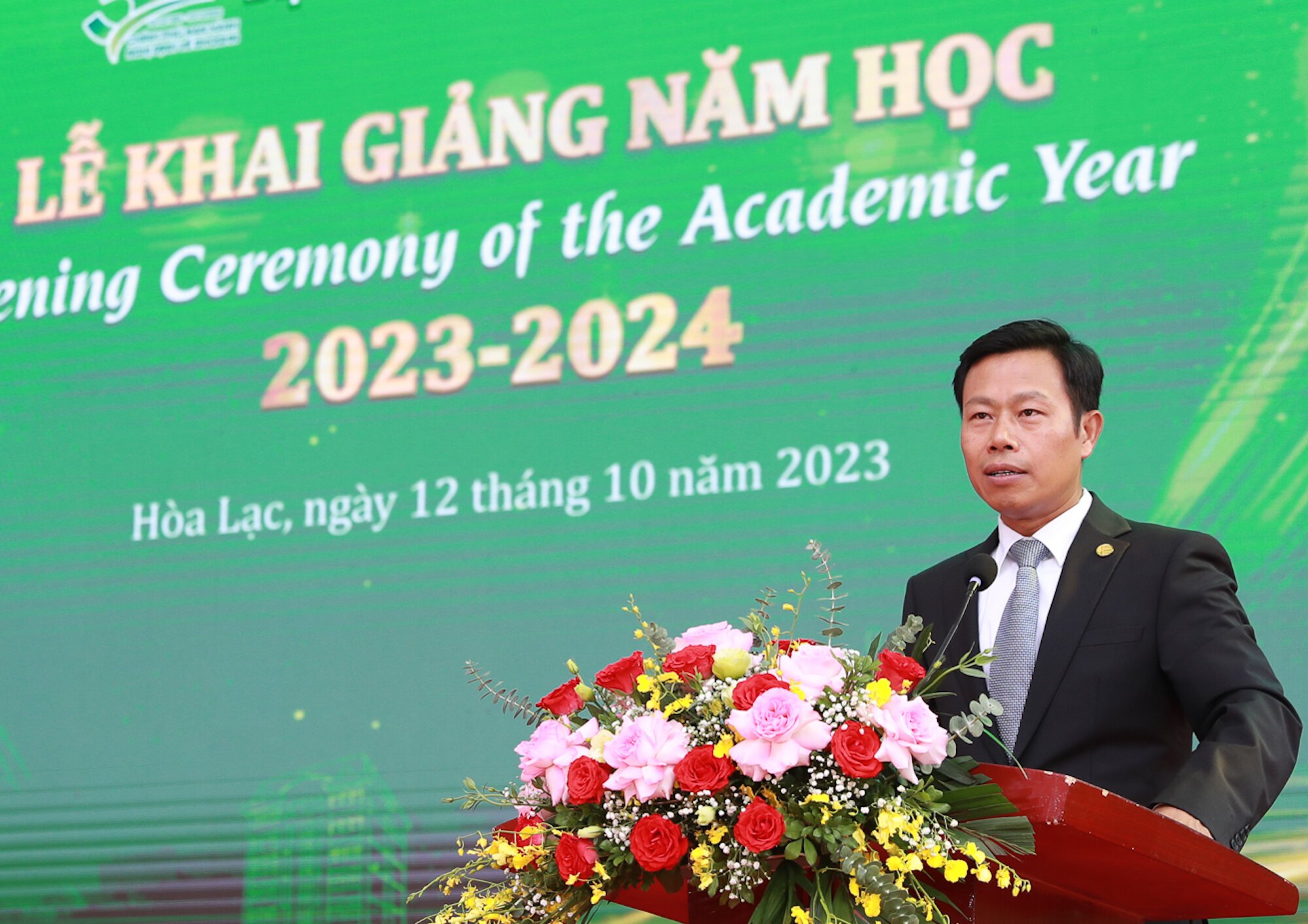 Ông Lê Quân, Giám đốc Đại học Quốc gia Hà Nội phát biểu sáng 12/10.