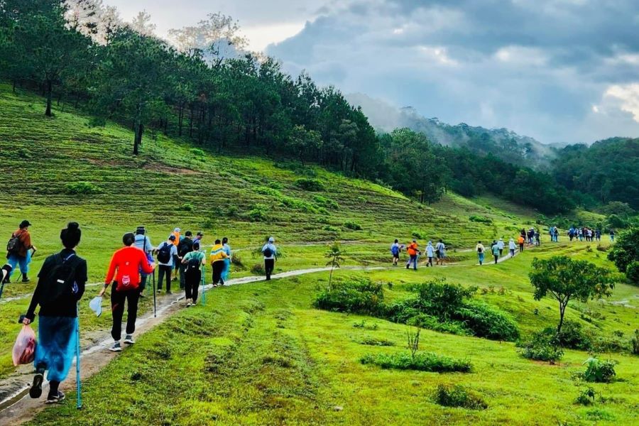 Đồi cỏ xanh trên cung đường trekking. Ảnh: Phạm Duy