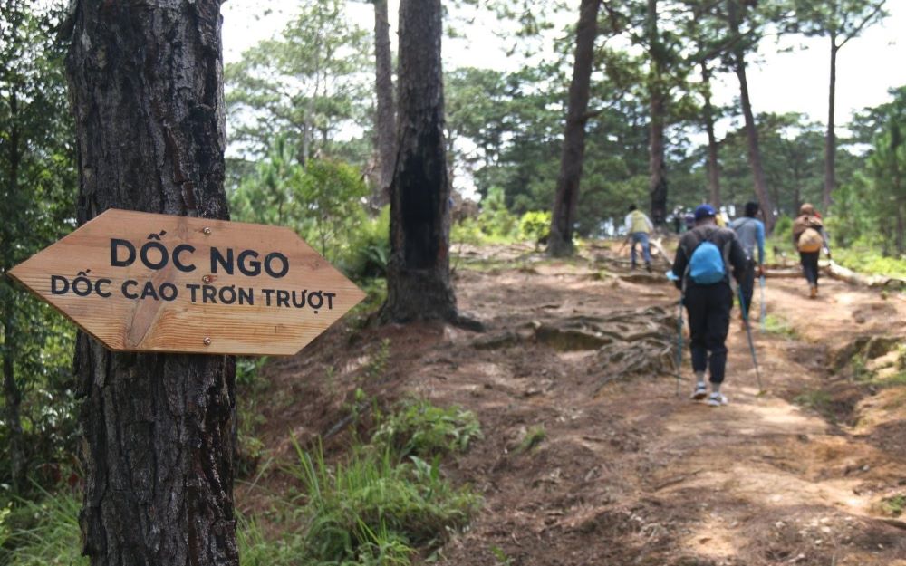 Các địa điểm trên cung đường trekking được cắm bảng để dễ nhận biết. Ảnh: Duy Tuấn