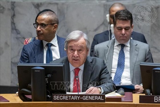 Tổng Thư ký LHQ Antonio Guterres phát biểu tại phiên thảo luận mở của HĐBA về tình hình Israel, Gaza. Ảnh: TTXVN ảnh 1