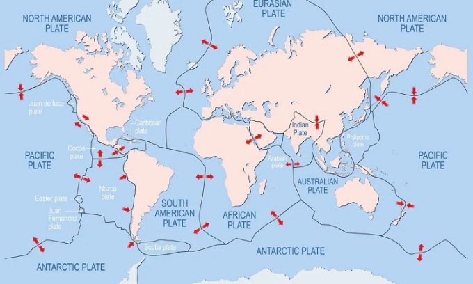 [Các mảng kiến tạo lớn và nhỏ trên bề mặt Trái Đất. Ảnh: iStock