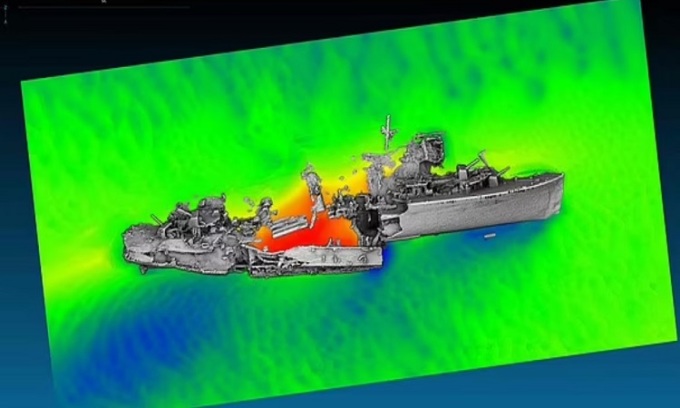 Xác tàu khu trục HMS Keith trong ảnh 3D dựa trên sóng âm. Ảnh: AFP