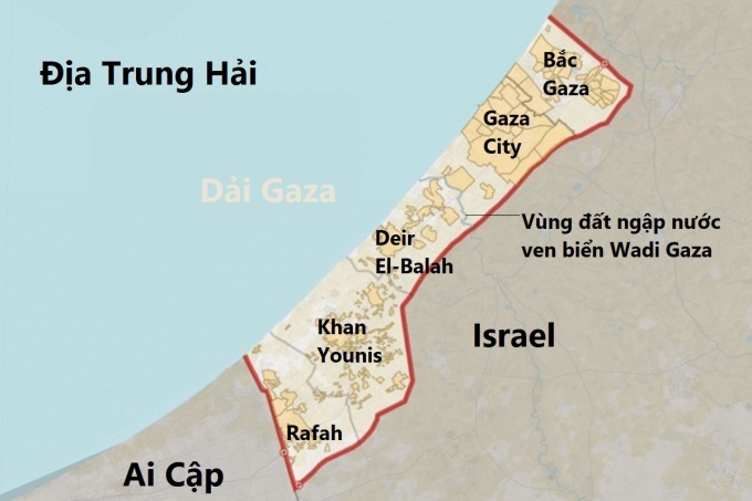 Vị trí thành phố Gaza ở phía bắc Dải Gaza. Đồ họa: Economist