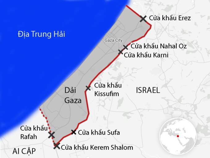 Vị trí cửa khẩu Rafah ở biên giới Ai Cập - Dải Gaza. Đồ họa: datawrapper