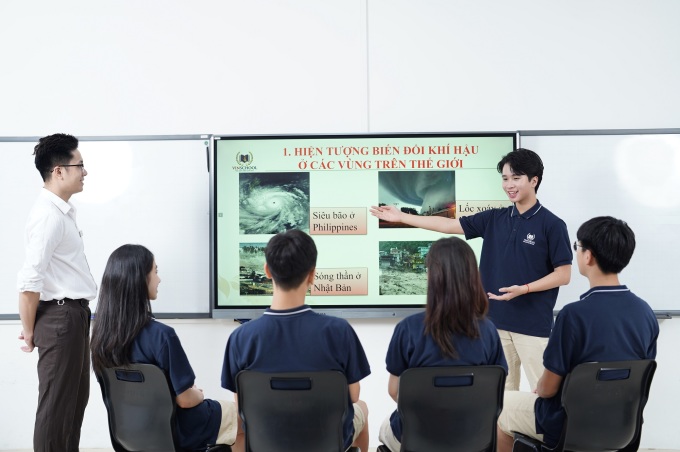 Học sinh Vinschool học về biến đổi khí hậu. Ảnh: Vinschool