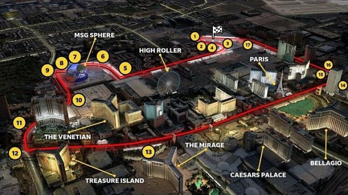 Toàn cảnh đường đua Las Vegas về đêm. Ảnh: BBC