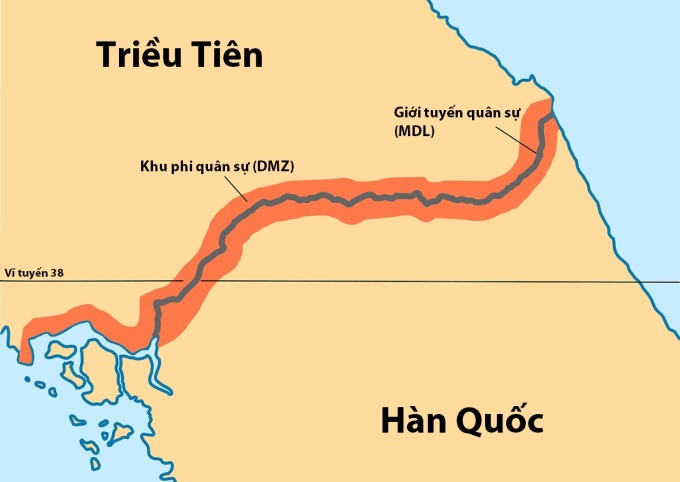 Giới tuyến quân sự trên bộ giữa Triều Tiên và Hàn Quốc. Đồ họa: Reuters