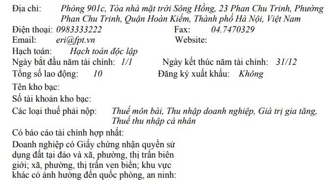 Thời điểm tháng 9.2021, Công ty Cổ phần Hà Nội Ngàn năm có 10 lao động. Ảnh: Chụp màn hình