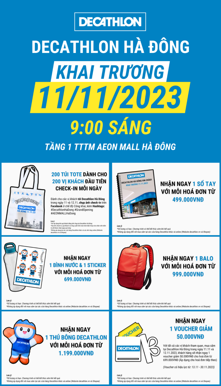 Chương trình khai trương Decathlon Hà Đông từ 11/11 đến 12/11.