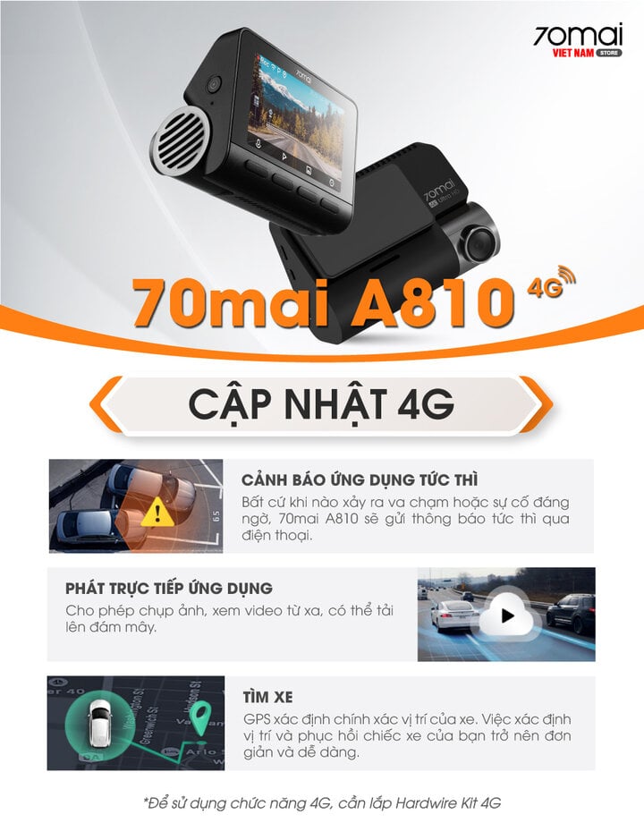 Camera hành trình 70mai A810 cập nhật 4G giám sát đỗ xe từ xa qua smartphone - 1