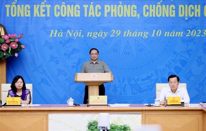 Thủ tướng Phạm Minh Chính chủ trì Hội nghị tổng kết công tác phòng, chống dịch Covid-19. (Nguồn: TTXVN)