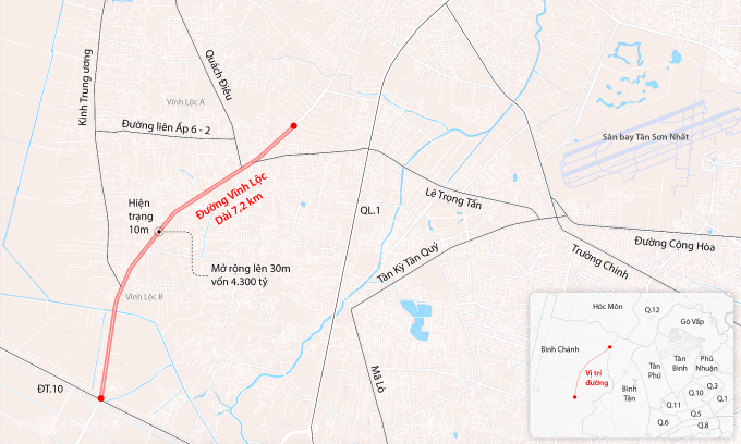 Vị trí đường Vĩnh Lộc, huyện Bình Chánh. Đồ họa: Đăng Hiếu