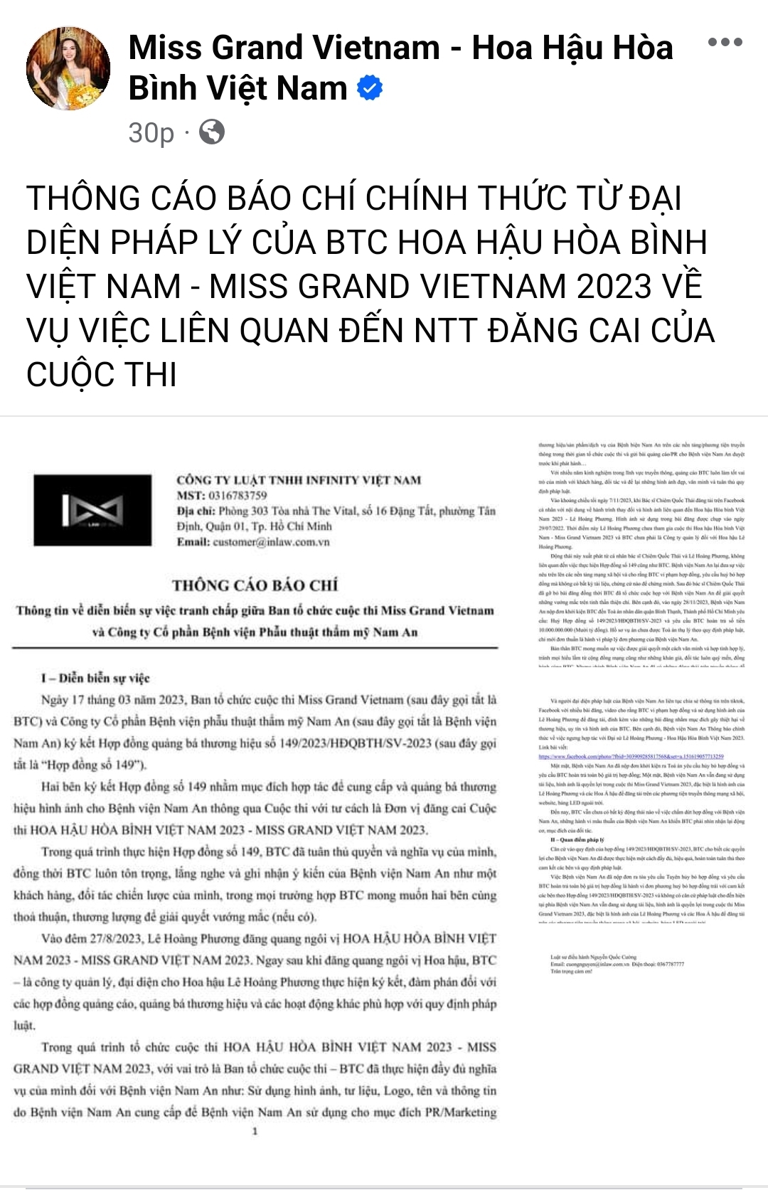 Phía Miss Grand Vietnam trả lời đã hoàn thiện nội dung hợp đồng với Nam An - Ảnh 1.