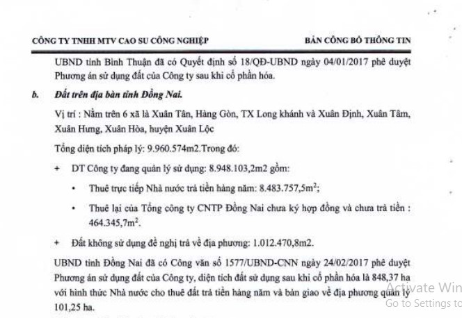 Một phần diện tích của IRC tại Đồng Nai. Ảnh trích chụp bản công bố thông tin của Công ty Cao su Công nghiệp.