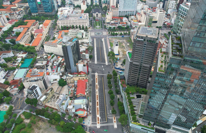 Đường Lê Lợi sau khi được Metro số 1 hoàn trả mặt bằng, tháng 4/2023. Ảnh: Hạ Giang