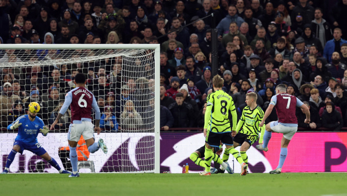 John McGinn (số 7) ghi bàn trong trận Aston Villa hạ Arsenal 1-0 ở vòng 16 Ngoại hạng Anh trên sân Villa Park ngày 9/12. Ảnh: Reuters