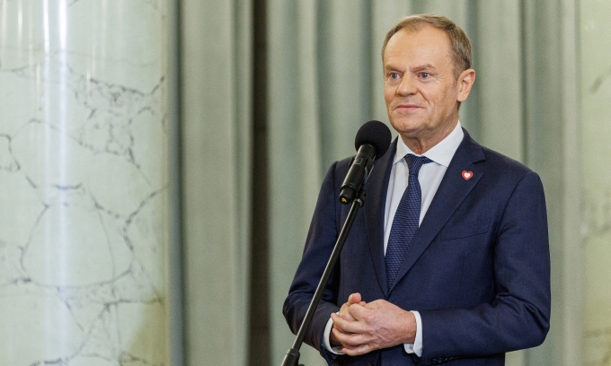 Tân Thủ tướng Ba Lan Donald Tusk phát biểu trong lễ tuyên thệ tại Phủ tổng thống ở Warsaw ngày 13/12. Ảnh: AFP