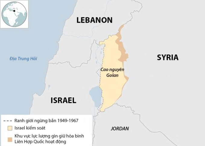 Vị trí Israel, Lebanon và Syria. Đồ họa:BBC