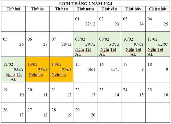 LỊCH NGHỈ TẾT NGUYÊN ĐÁN GIÁP THÌN NĂM 2024- Ảnh 3.