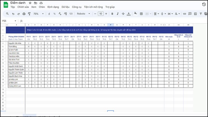 Cách tạo bảng điểm danh bằng Google Sheets chỉ với vài bước đơn giản