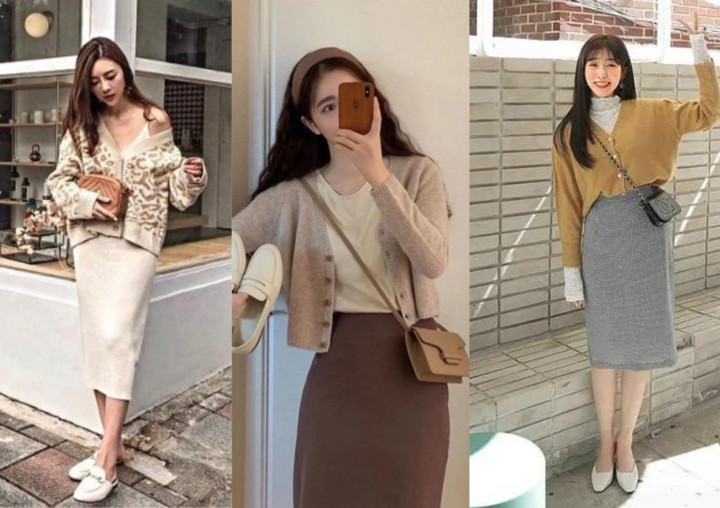 Việc sử dụng áo len cardigan mỏng kết hợp váy bó sát hoặc bút chì sẽ tạo cảm giác thoải mái và trẻ trung hơn.