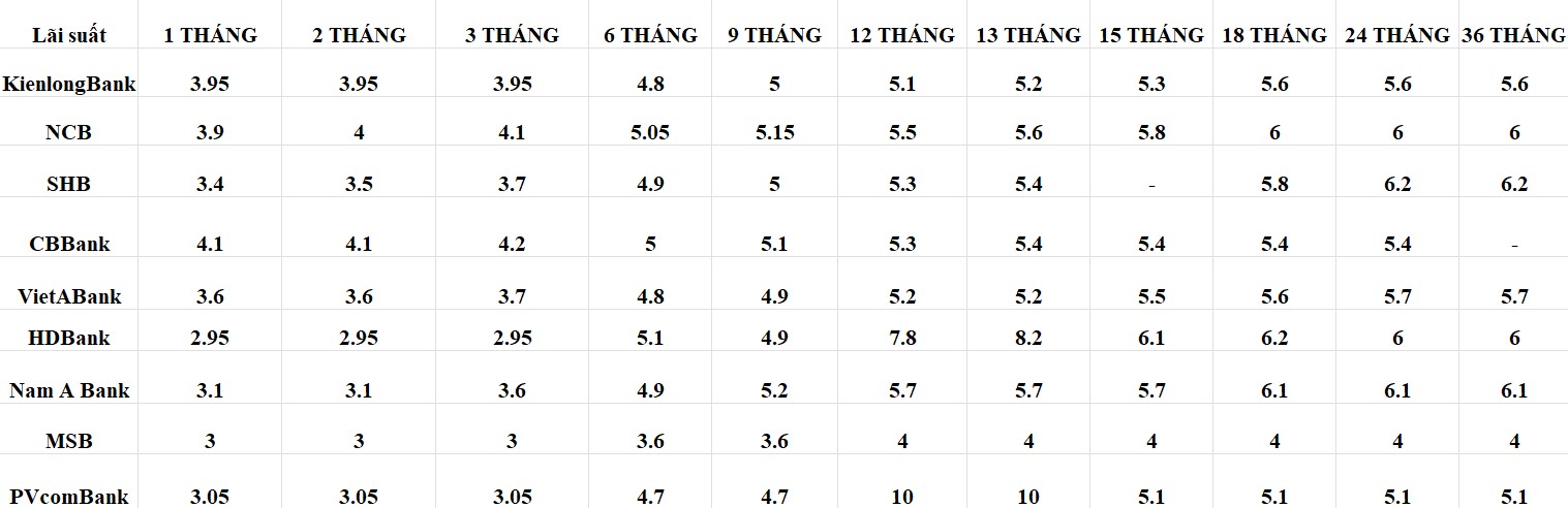 Cập nhật một số ngân hàng có lãi suất cao. Số liệu PV khảo sát trên website các ngân hàng ngày 22.1.2024. Bảng: Khương Duy
