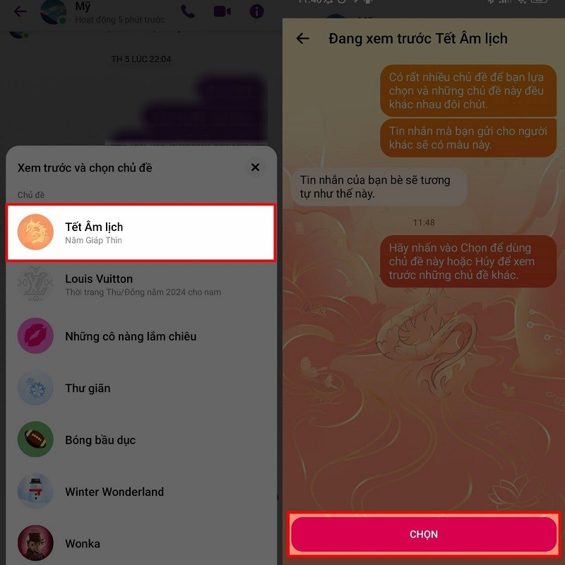 Cách đổi chủ đề Tết 2024 trên Messenger với hình ảnh con rồng siêu đẹp