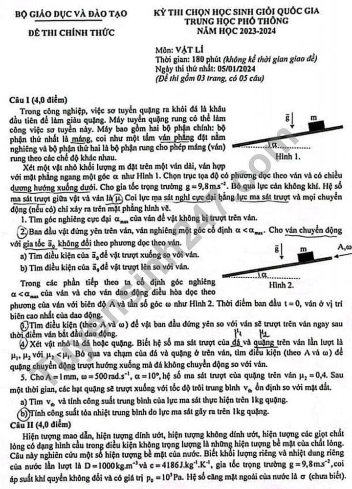 Đề thi học sinh giỏi quốc gia môn Vật lý, Hóa học, Sinh học, Lịch sử - 1