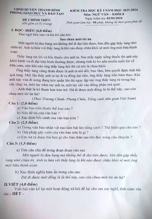 Kiểm điểm giáo viên ra đề thi văn lớp 8 có ngữ liệu 'nhạy cảm'- Ảnh 1.