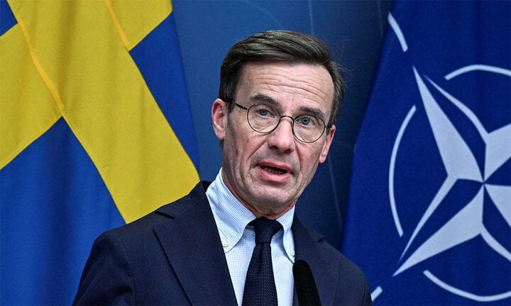 Thủ tướng Thụy Điển Ulf Kristersson trong cuộc họp báo ở Stockholm tháng 3/2023. (Ảnh: Reuters)