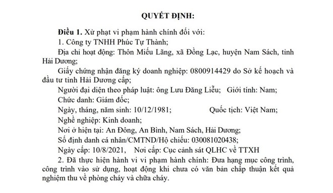 Phạt 80 triệu đồng doanh nghiệp ở Hải Dương không chấp hành đình chỉ