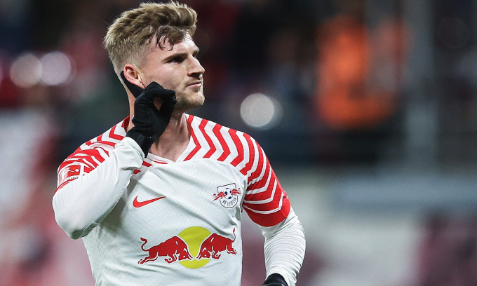 Timo Werner chia vui sau khi ghi bàn cho RB Leipzig ở trận thắng Cologne 6-0 tại Bundesliga hôm 28/10. Ảnh: AFP