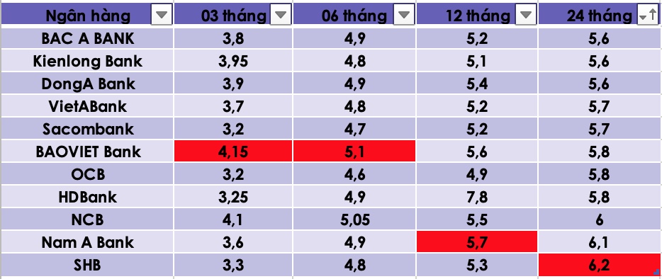 Tổng hợp các ngân hàng có lãi suất cao nhất thị trường hiện nay. Đồ hoạ Trà My