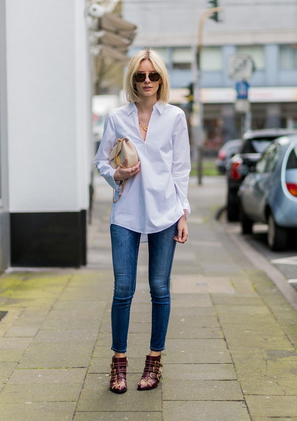 Chemise blanche fashion jean bleu