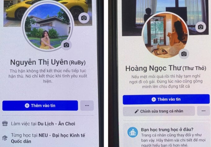 Một số Facebook ảo do Hiếu lập ra để lừa các nạn nhân. (Ảnh: Công an cung cấp)