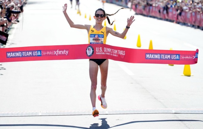 Fiona O’Keeffe  trong khoảnh khắc về nhất Olympic Trials ở Orlando, Mỹ ngày 3/2. Ảnh: USA Track & Field