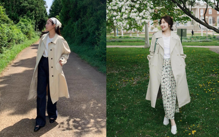 Trench coat trắng phù hợp với dáng người cao, mảnh khảnh.