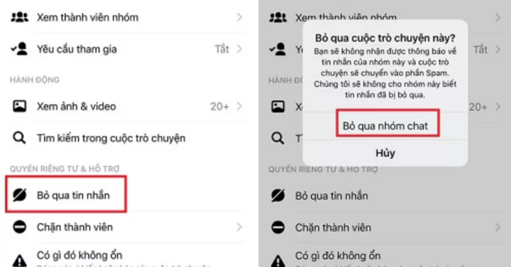 Người dùng có thể bỏ qua nhóm chat trên Messenger để không còn bị làm phiền.