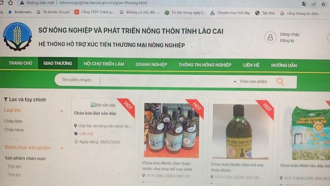 Các sản phẩm nông nghiệp Lào Cai đưa lên hệ thống hỗ trợ xúc tiến thương mại. Ảnh: Lưu Hòa.