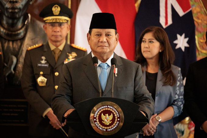 Tổng thống đắc cử Indonesia Prabowo Subianto tại cuộc họp báo ở Jakarta ngày 23/2. Ảnh: AFP