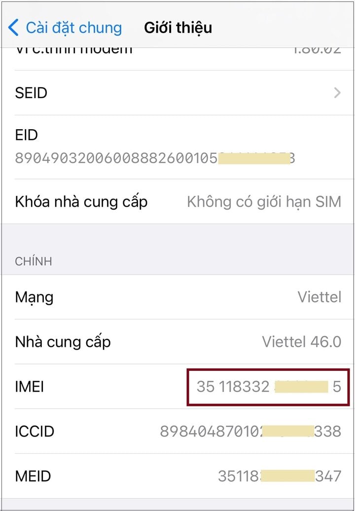 Sao chép số IMEI.