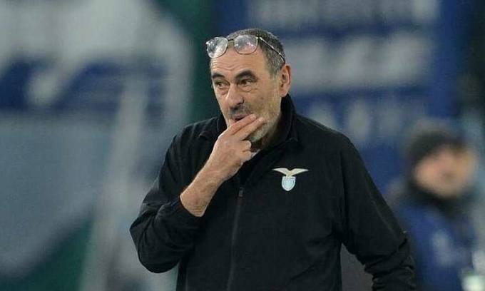 HLV Maurizio Sarri tiếc nuối trong trận Lazio thắng Bayern Munich 1-0 trên sân Olimpico, thành phố Rome, Italy, lượt đi vòng 1/8 Champions League tối 14/2/2024. Ảnh: Lapresse